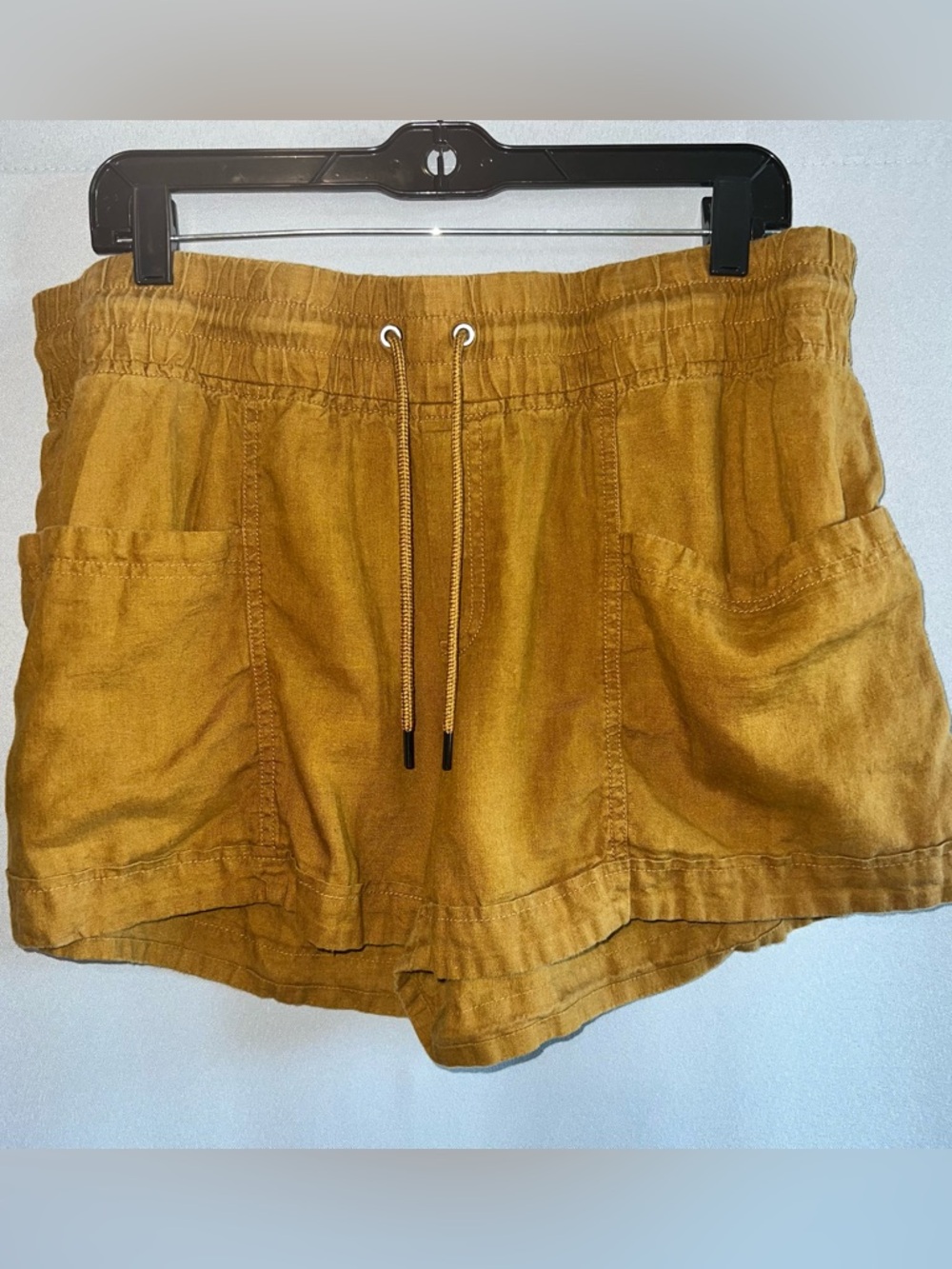 Athleta Cabo Linen 4" Shorts Golden Amber Mid Rise Drawstring Size 16